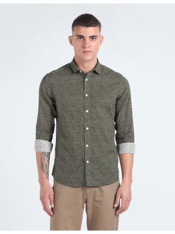 Flying Machine - Green Printed Slim Fit Shirt