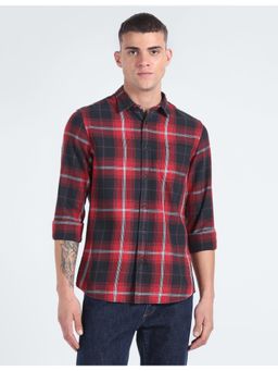 Flying Machine - Red Cotton Twill Plaid Check Shirt