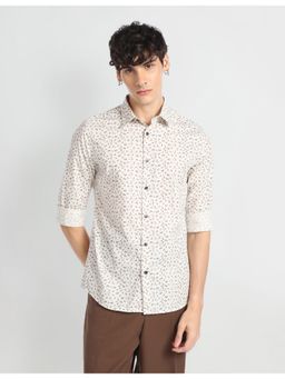 Flying Machine - Off White Floral Print Cotton Shirt