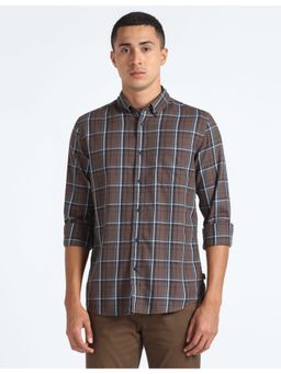 Flying Machine - Brown Tartan Check Cotton Shirt