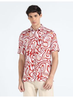 Flying Machine - Red Abstract Print Short Sleeve Shirt