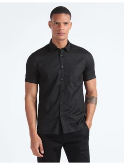 Flying Machine - Black Cotton Linen Excel Solid Shirt