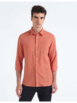 Flying Machine - Orange Linen Blend Slim Fit Shirt