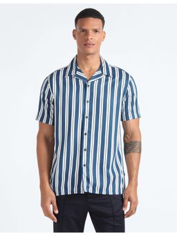Flying Machine - Blue Vertical Stripe Viscose Shirt