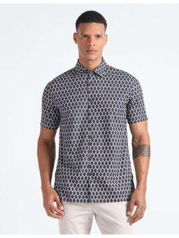 Flying Machine - Blue Cotton Modal Motif Print Shirt