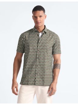 Flying Machine - Green Motif Print Short Sleeve Shirt
