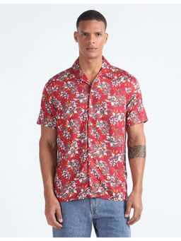 Flying Machine - Red Cuban Collar Floral Shirt