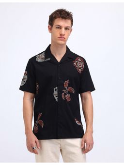 Flying Machine - Black Embroidered Relaxed Fit Shirt