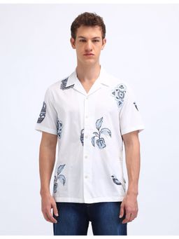 Flying Machine - White Relaxed Fit Embroidered Shirt