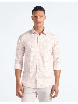 Flying Machine - Pink Cotton Floral Print Shirt