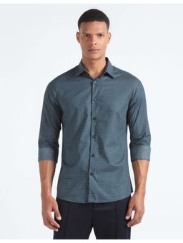 Flying Machine - Blue 60's Poplin Geometric Print Shirt