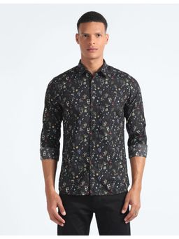 Flying Machine - Black Cotton Floral Print Shirt