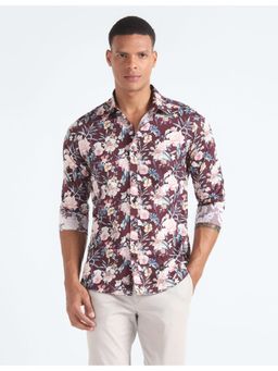 Flying Machine - Wine 60's Poplin Floral Print Shirt