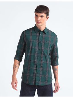 Flying Machine - Green Tartan Check Cotton Shirt