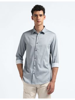 Flying Machine - Blue Geometric Print Cotton Shirt