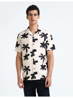 Flying Machine - White Cuban Collar Viscose Floral Shirt