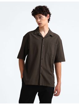 Flying Machine - Brown Cuban Collar Oversized Shirt