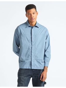 Flying Machine - Blue Oversized Ripstop Shirt