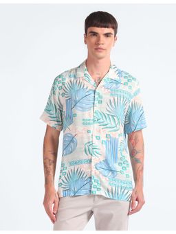 Flying Machine - Blue Tropical Print Viscose Shirt