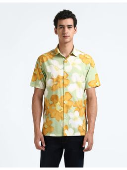Flying Machine - Green Spread Collar Floral Print Shirt