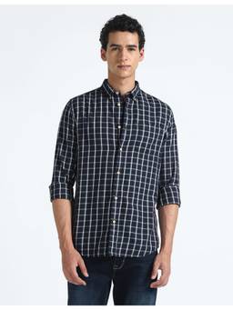 Flying Machine - Blue Pure Cotton Check Shirt