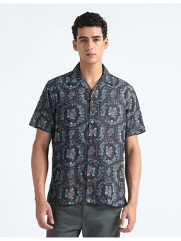 Flying Machine - Blue Cuban Collar Floral Print Shirt