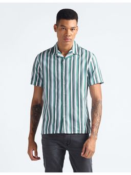 Flying Machine - Blue Cuban Collar Vertical Stripe Shirt
