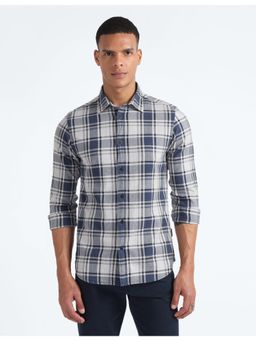 Flying Machine - Blue Check Herringbone Cotton Shirt