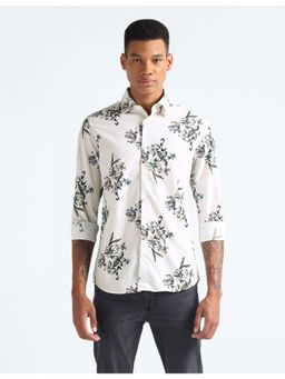 Flying Machine - White Pure Cotton Floral Shirt