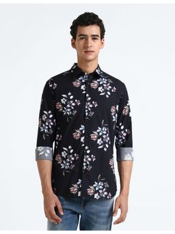 Flying Machine - Black Floral Print Cotton Shirt
