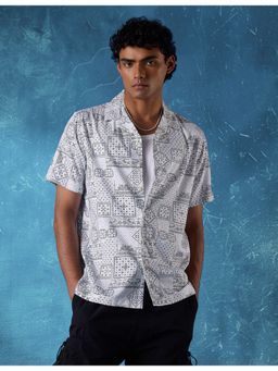 Flying Machine - White Geometric Print Regular Fit Shirt