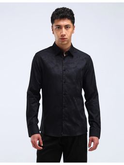 Flying Machine - Black Slim Fit Jacquard Shirt