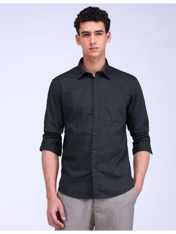 Flying Machine - Navy Blue Slim Fit Cotton Slub Shirt