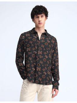 Flying Machine - Black Printed Regular Fit Twill Shirt