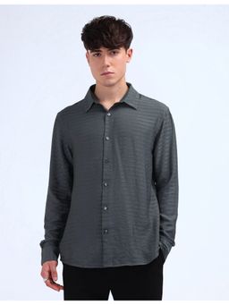 Flying Machine - Grey Self Design Regular Fit Shirt