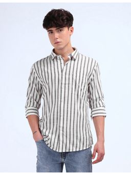 Flying Machine - Off White Regular Fit Vertical Striped Shirt
