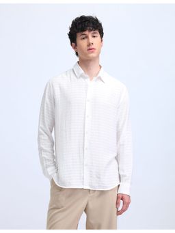 Flying Machine - White Vertical Striped Dobby Shirt