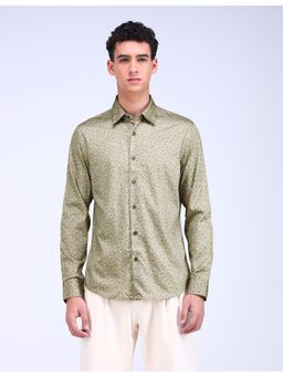 Flying Machine - Green Floral Print Sateen Shirt