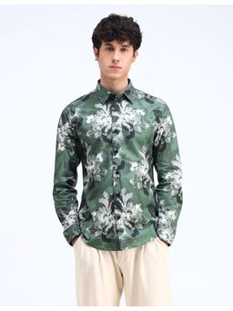 Flying Machine - Green Printed Satin Slim Fit Shirt