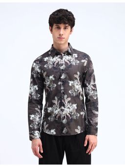 Flying Machine - Brown Printed Satin Slim Fit Shirt
