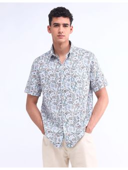 Flying Machine - White Regular Fit Floral Shirt