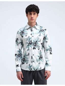 Flying Machine - White Printed Satin Slim Fit Shirt