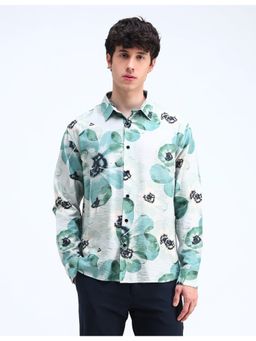 Flying Machine - Blue Printed Twill Regular Fit Shirt