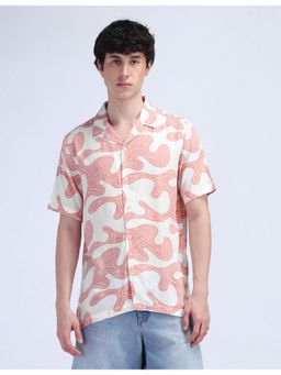 Flying Machine - Orange Abstract Print Viscose Shirt