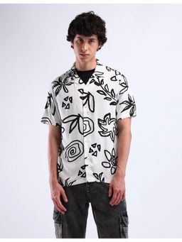 Flying Machine - White All-Over Print Cuban Collar Shirt