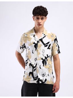 Flying Machine - White Cuban Collar Cotton Shirt