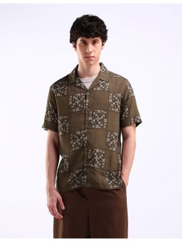 Flying Machine - Brown Cuban Collar Holiday Shirt