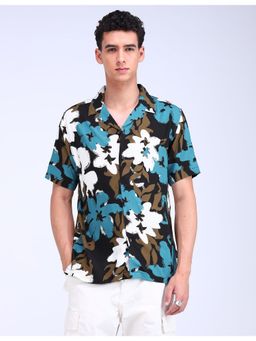 Flying Machine - Black Cuban Collar Holiday Shirt