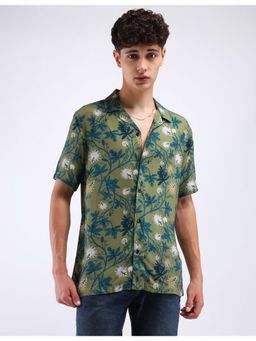 Flying Machine - Green Cuban Collar Cotton Shirt