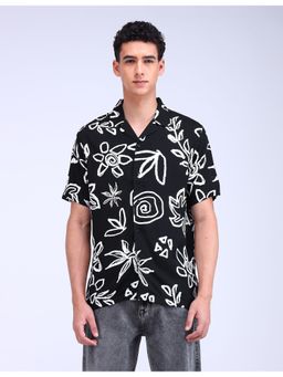 Flying Machine - Black Cuban Collar Holiday Shirt